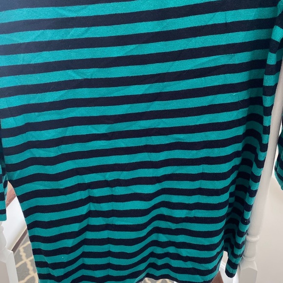 J JILL Striped Knit Top 3/4 Sleeve Green/Navy Size M - Picture 3 of 4